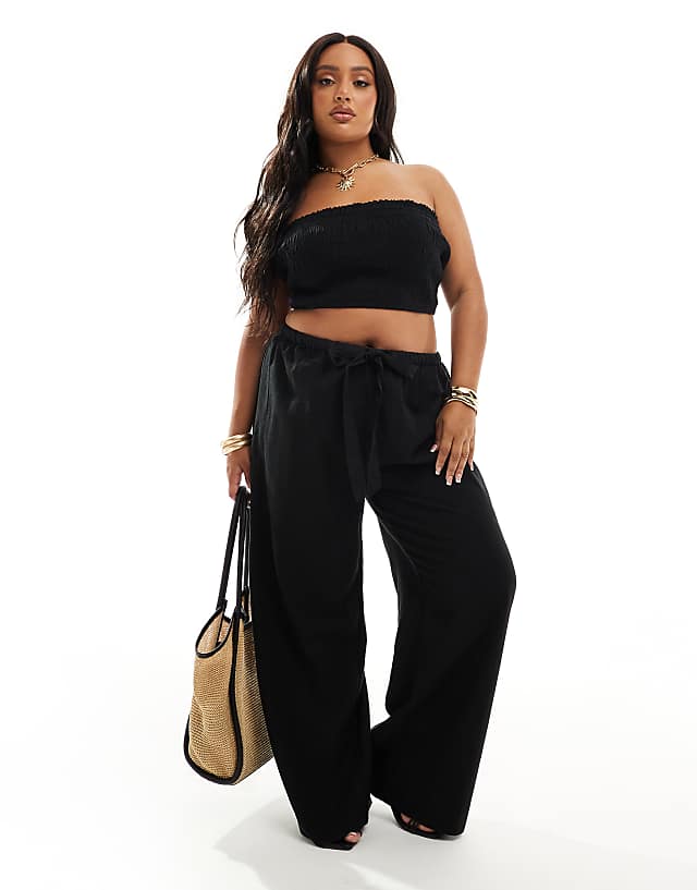 asos ASOS DESIGN Curve Isabel mix & match linen look beach set in black
