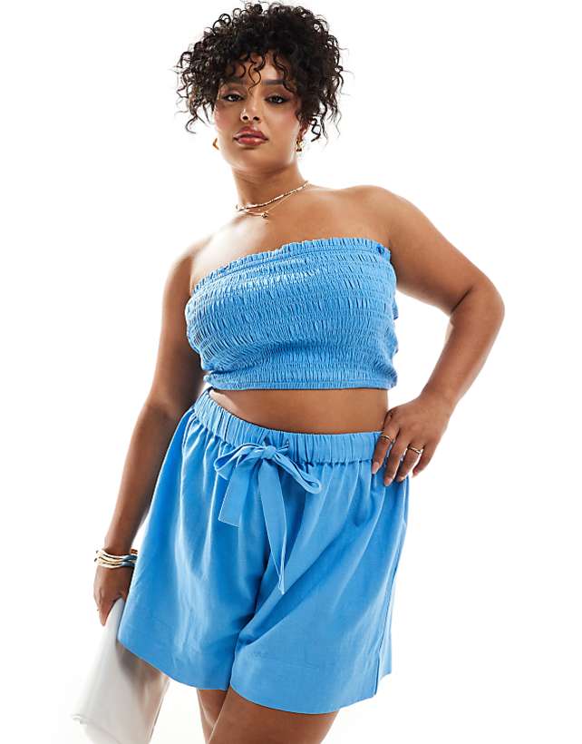 Asos ASOS DESIGN Curve Isabel Mix & Match Linen Look Beach Set In Cornflower Blue