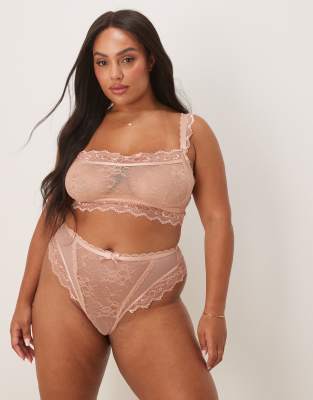 Asos ASOS DESIGN Curve Ivy All Over Lace Lingerie In Peach