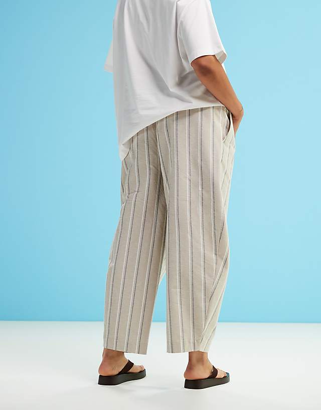 Asos ASOS DESIGN Curve Linen Look Barrel Trousers In Neutral Stripe