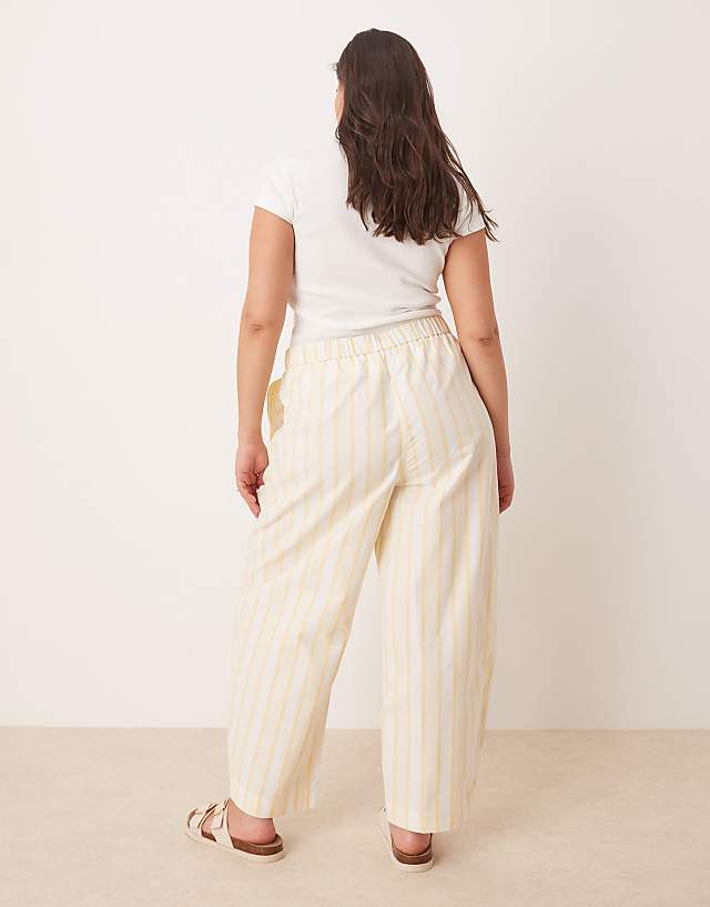 Asos ASOS DESIGN Curve Linen Look Barrel Trousers In Yellow Stripe