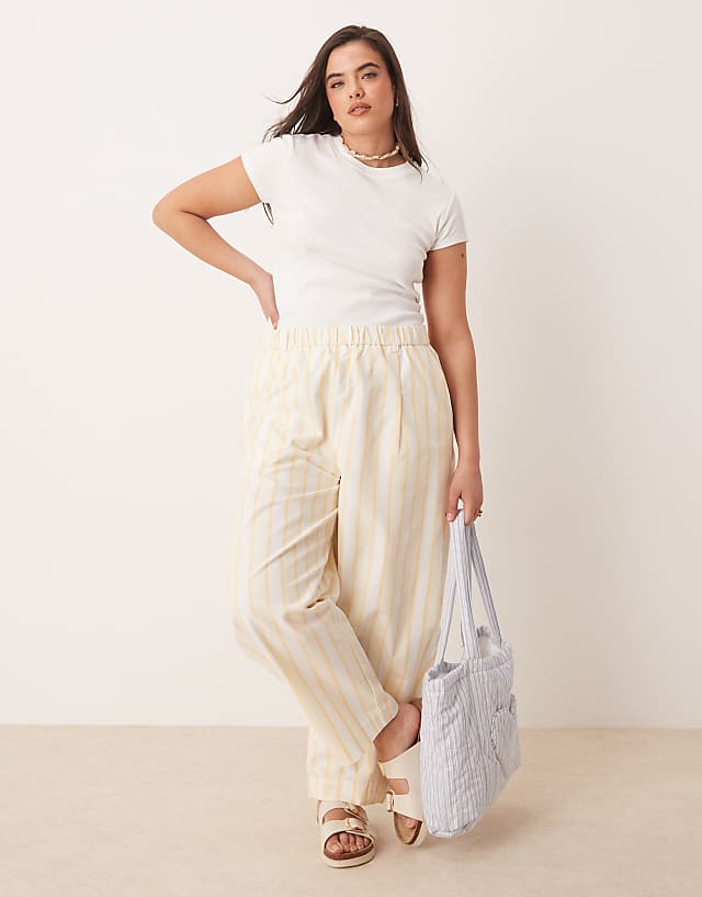 asos ASOS DESIGN Curve linen look barrel trousers in yellow stripe