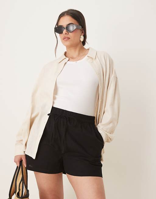 Asos ASOS DESIGN Curve Linen Look Pull On Shorts Co-ord In Black