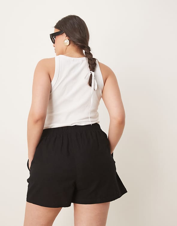 Asos ASOS DESIGN Curve Linen Look Pull On Shorts Co-ord In Black