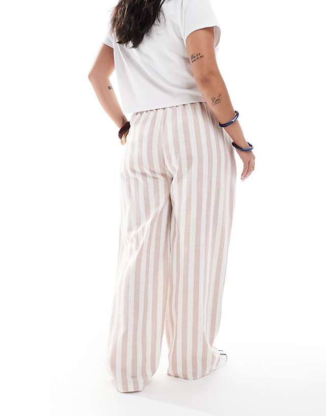 Asos ASOS DESIGN Curve Linen Look Pull On Tapered Trousers In Mink Stripe