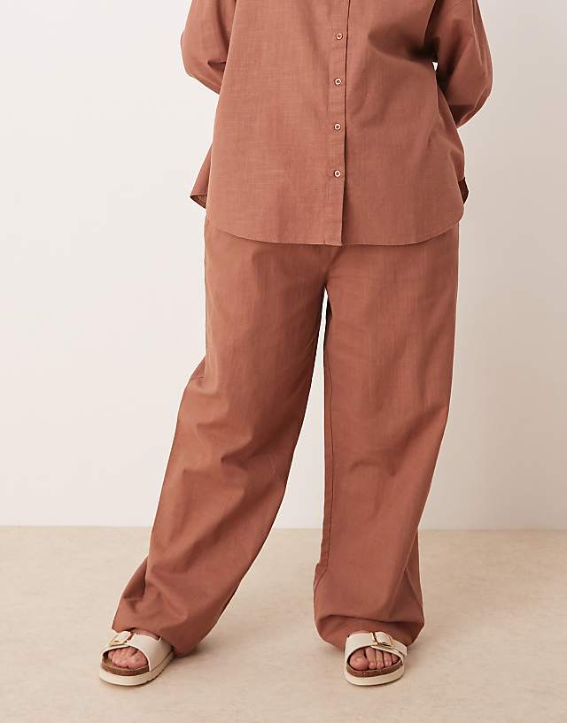 Asos ASOS DESIGN Curve Linen Look Pull On Trousers Co-ord In Mocha