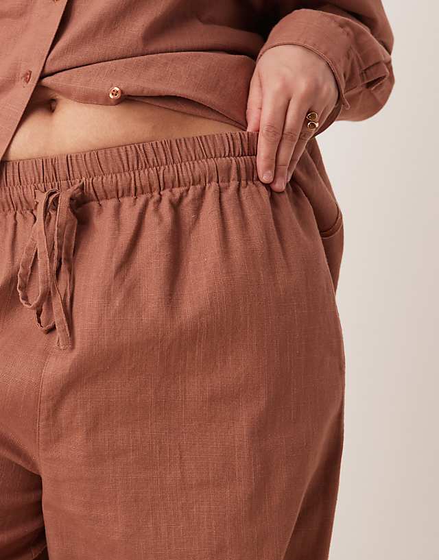 Asos ASOS DESIGN Curve Linen Look Pull On Trousers Co-ord In Mocha