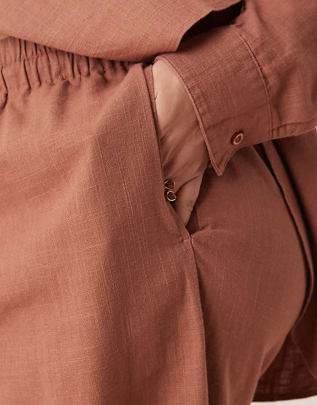 Asos ASOS DESIGN Curve Linen Look Pull On Trousers Co-ord In Mocha