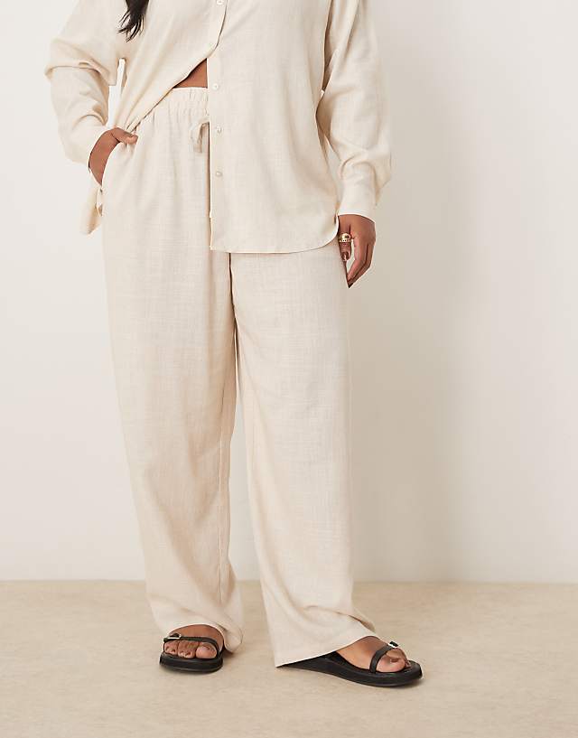 Asos ASOS DESIGN Curve Linen Look Pull On Trousers Co-ord In Stone