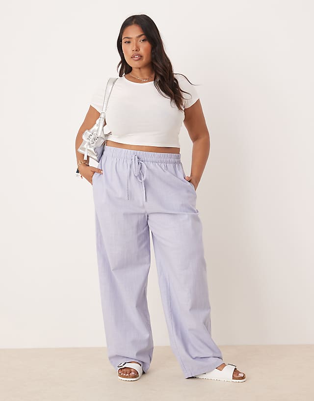 asos ASOS DESIGN Curve linen look pull on trousers in blue