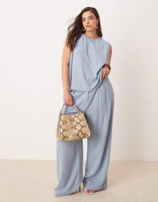 Asos ASOS DESIGN Curve Linen Shell Top And Pleat Front Trousers Co-ord In Blue