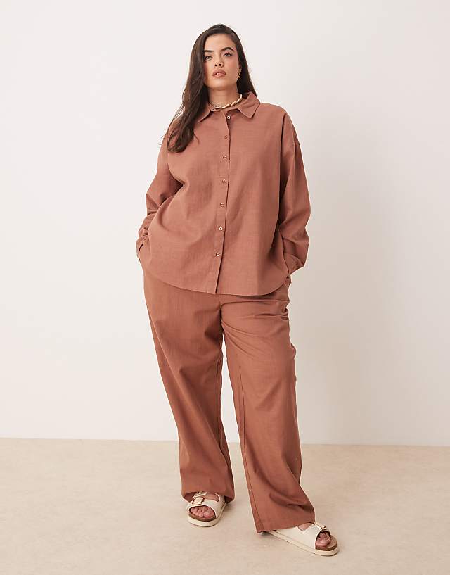 Asos ASOS DESIGN Curve Oversized Linen Look Shirt Co-ord In Mocha