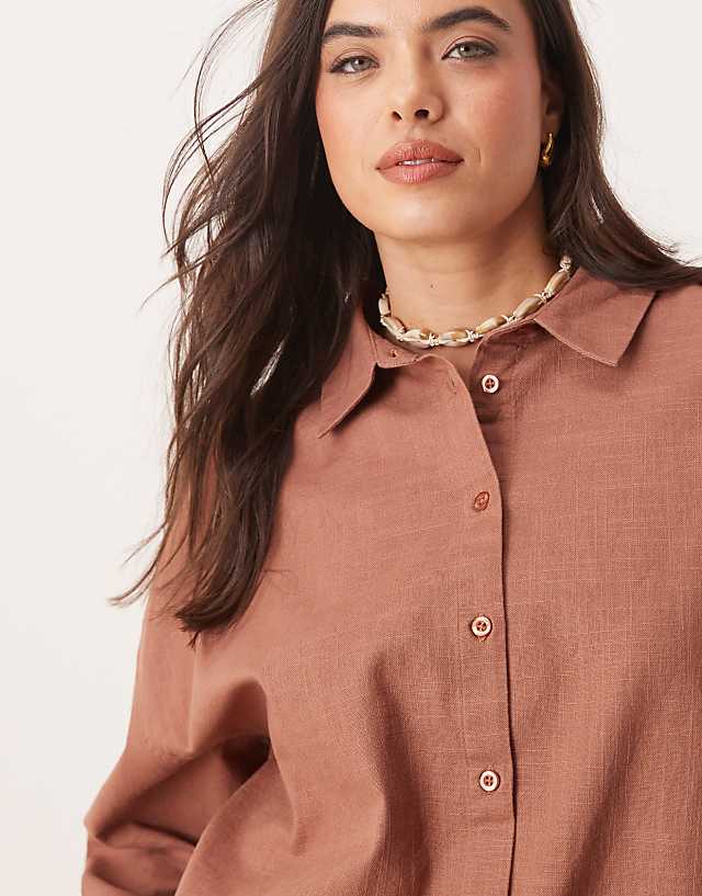 Asos ASOS DESIGN Curve Oversized Linen Look Shirt Co-ord In Mocha