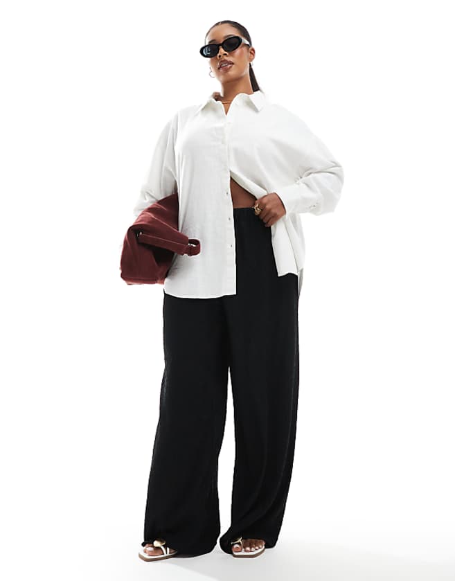 Asos ASOS DESIGN Curve Oversized Linen Look Shirt In Off White