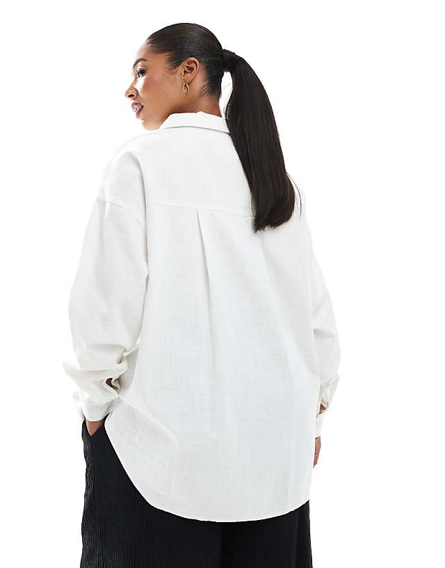 Asos ASOS DESIGN Curve Oversized Linen Look Shirt In Off White