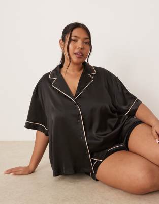 Asos ASOS DESIGN Curve Oversized Satin Short Sleeve Shirt & Short Pyjama Set