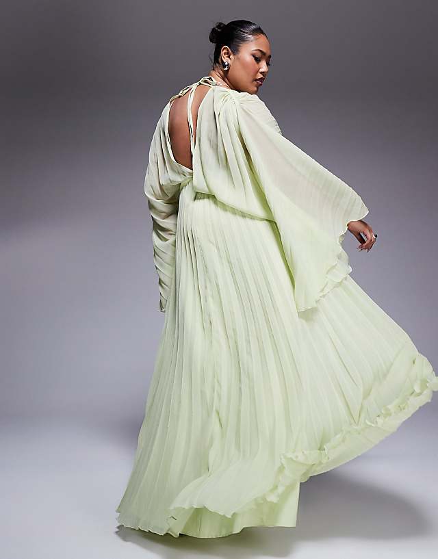Asos ASOS DESIGN Curve Pleated Chiffon Twist Front Maxi Dress In Apple Green