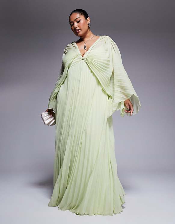 asos ASOS DESIGN Curve pleated chiffon twist front maxi dress in apple green