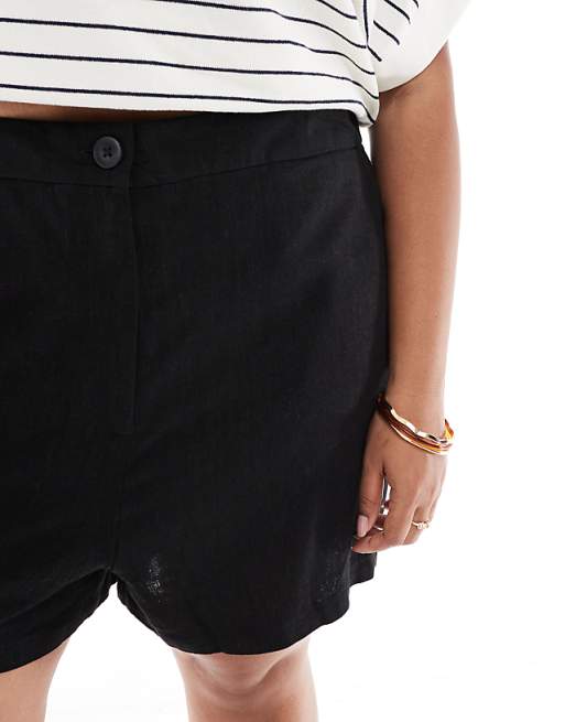 Asos ASOS DESIGN Curve Relaxed Dad Shorts With Linen In Black