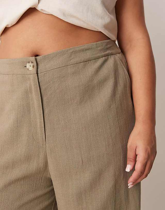 Asos ASOS DESIGN Curve Relaxed Straight Leg Trousers With Linen In Khaki