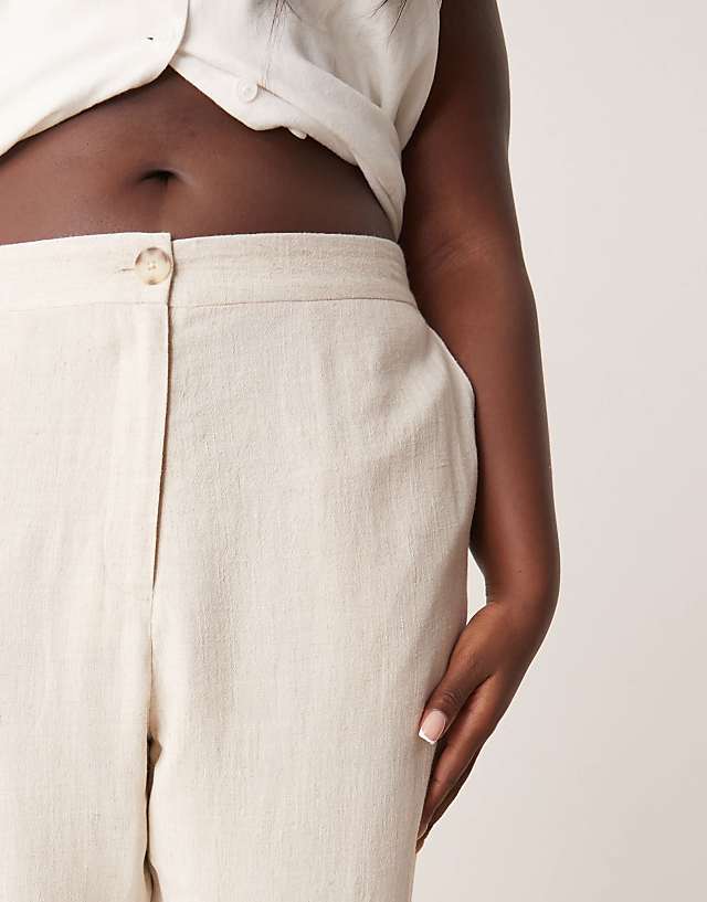 Asos ASOS DESIGN Curve Relaxed Straight Leg Trousers With Linen In Stone