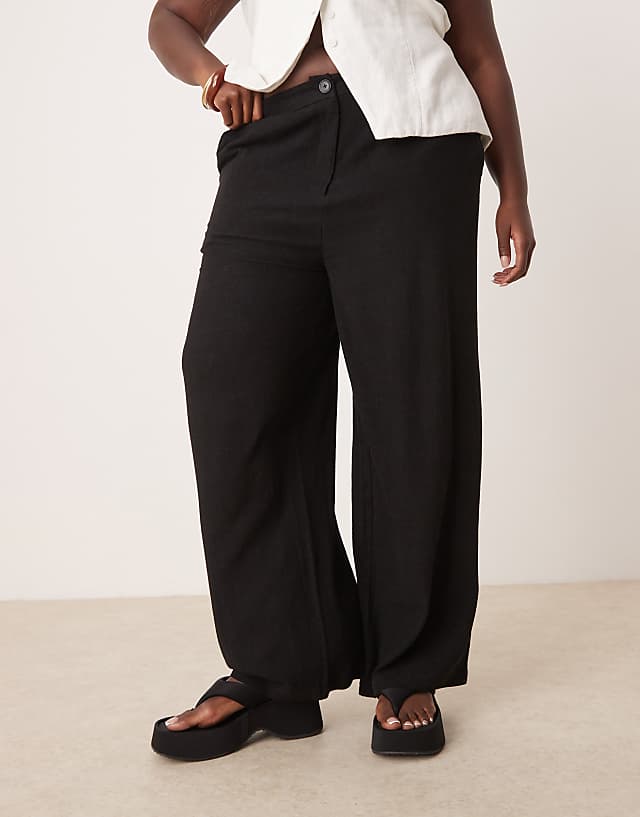 Asos ASOS DESIGN Curve Relaxed Straight Leg Trousers With Linen In Black
