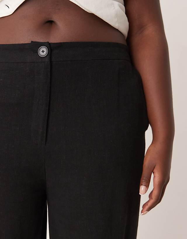 Asos ASOS DESIGN Curve Relaxed Straight Leg Trousers With Linen In Black