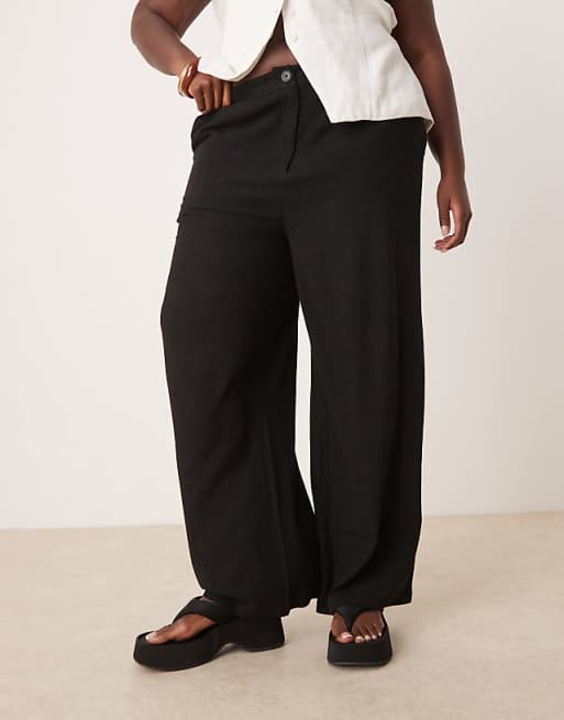 Asos ASOS DESIGN Curve Relaxed Straight Leg Trousers With Linen In Black