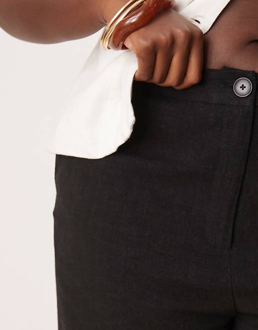 Asos ASOS DESIGN Curve Relaxed Straight Leg Trousers With Linen In Black