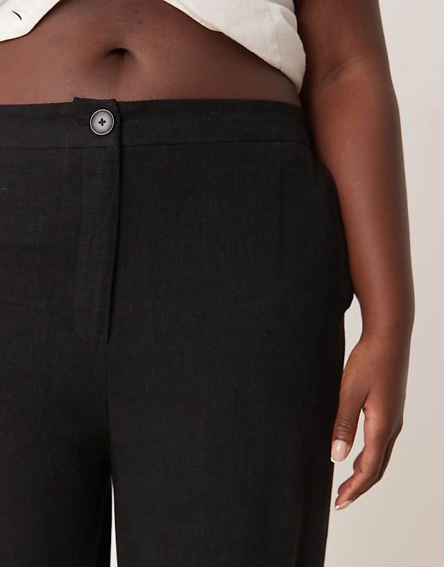 Asos ASOS DESIGN Curve Relaxed Straight Leg Trousers With Linen In Black