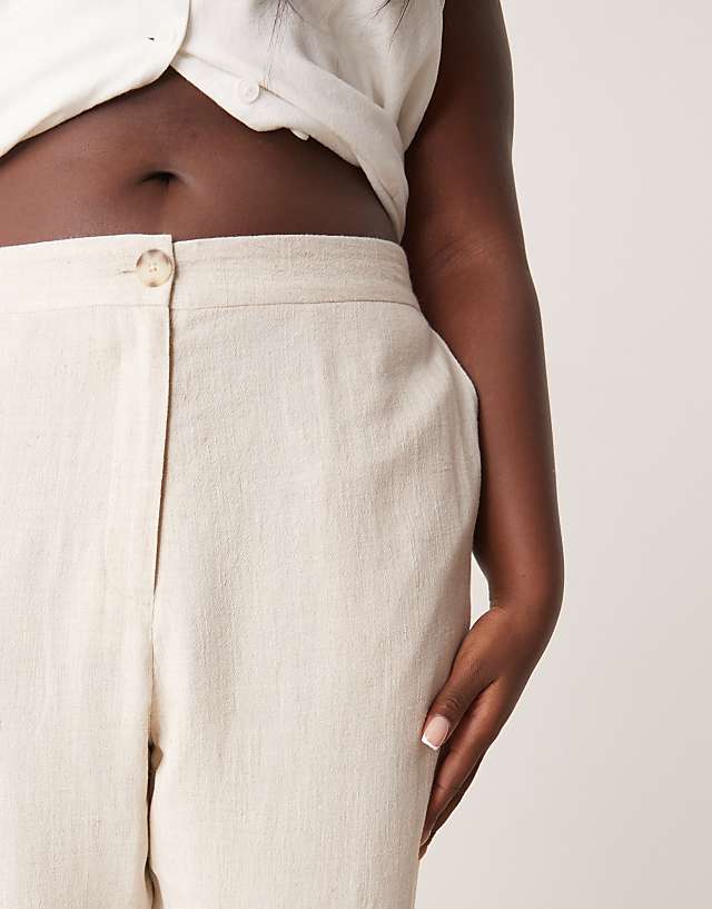 Asos ASOS DESIGN Curve Relaxed Straight Leg Trousers With Linen In Stone