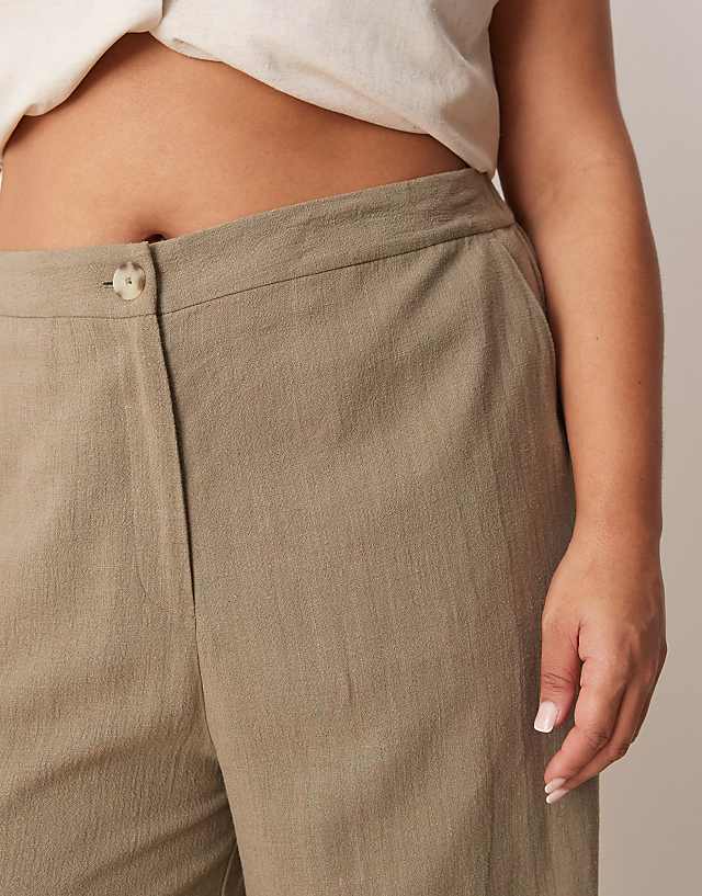 Asos ASOS DESIGN Curve Relaxed Straight Leg Trousers With Linen In Khaki