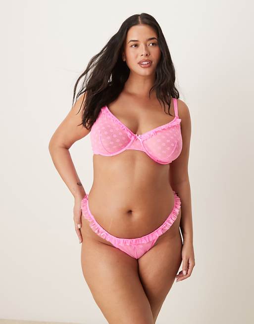 Asos ASOS DESIGN Curve Rosalie Lace Thong With Floral Trim In Lilac