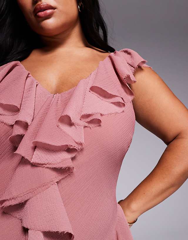 Asos ASOS DESIGN Curve Ruffle Bias Maxi Dress With Open Back In Rose Pink