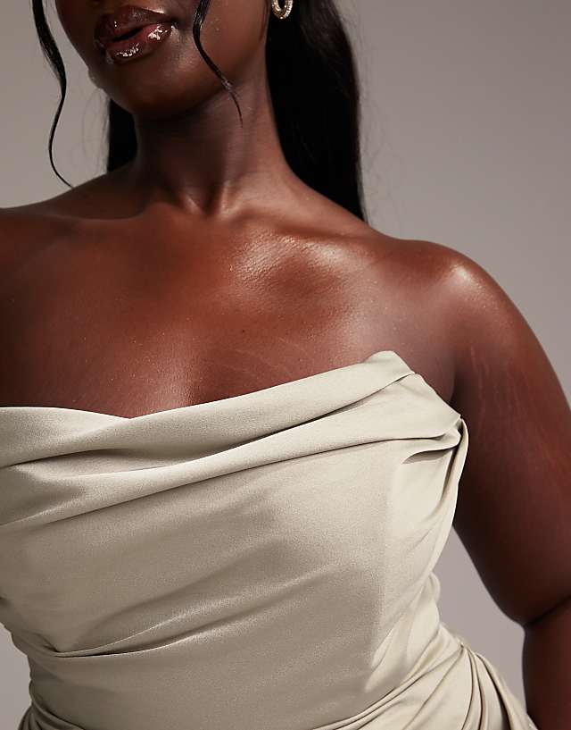 Asos ASOS DESIGN Curve Satin Bandeau Bridesmaid Maxi Dress In Light Green