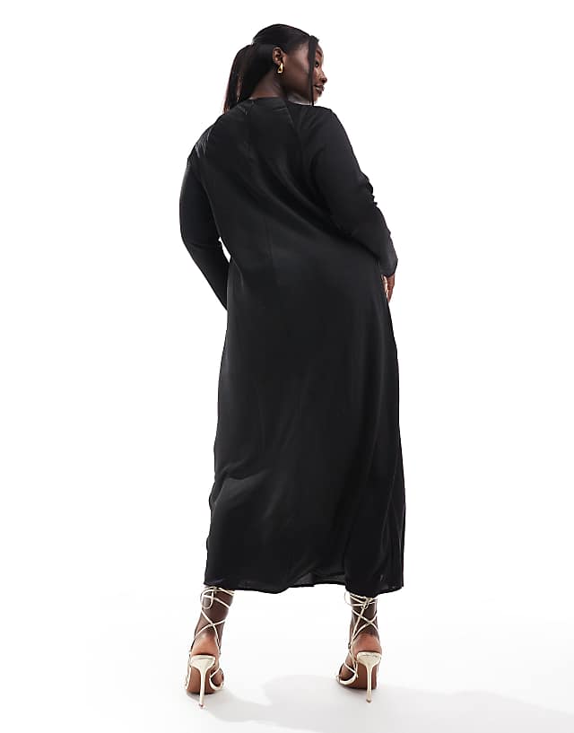 Asos ASOS DESIGN Curve Satin Biased Maxi Dress With Button Detail In Black