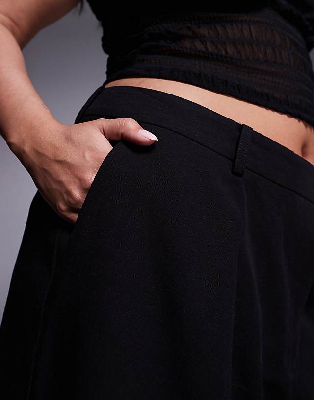 Asos ASOS DESIGN Curve Tailored Linen Look Longline City Shorts In Black