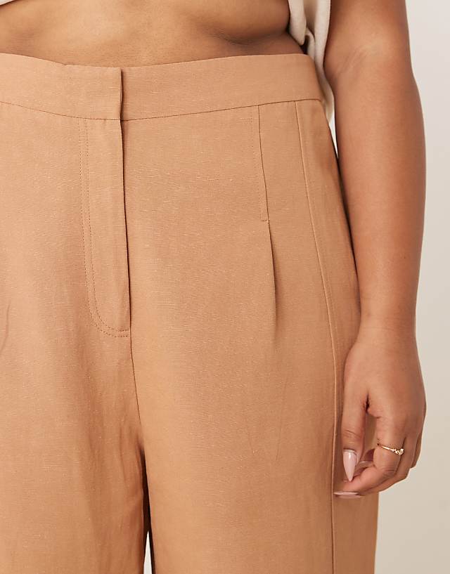 Asos ASOS DESIGN Curve Tailored Linen Trousers With Multi Way Tab Hem In Tan