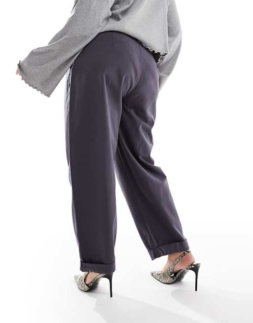 Asos ASOS DESIGN Curve Tapered Trousers With Turn Up Detail In Charcoal - CHARCOAL