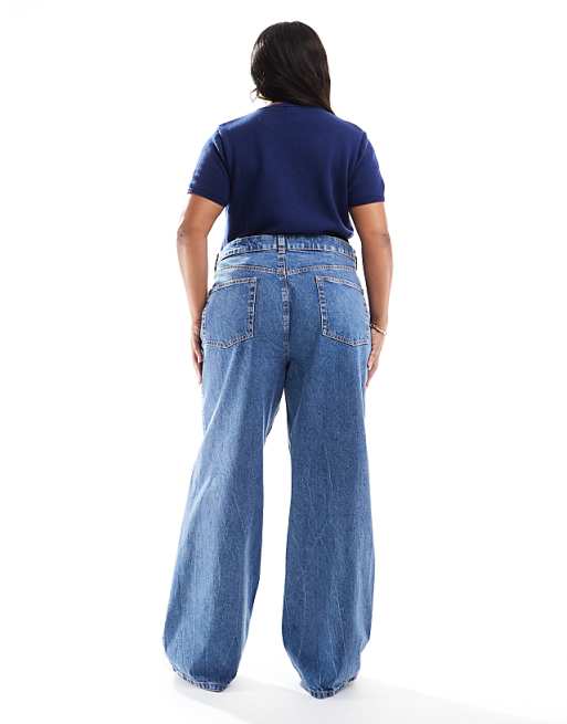 Asos ASOS DESIGN Curve Wide Leg Dad Jeans In Mid Blue