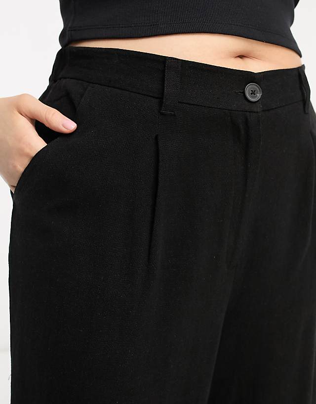Asos ASOS DESIGN Curve Wide Leg Dad Trousers With Linen In Black