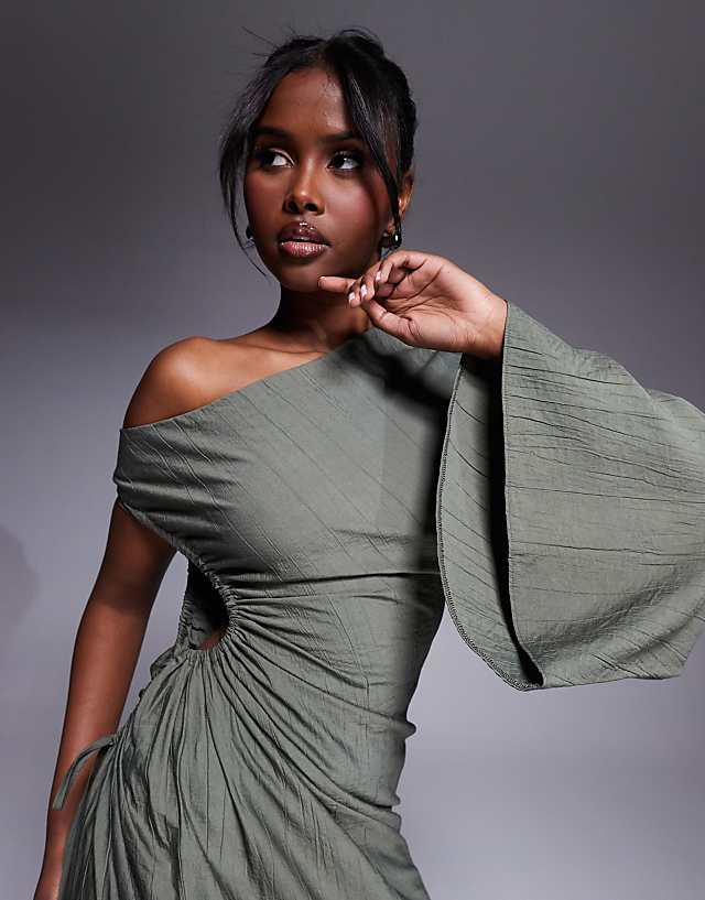 Asos ASOS DESIGN Cutout Channel Maxi Dress In Khaki