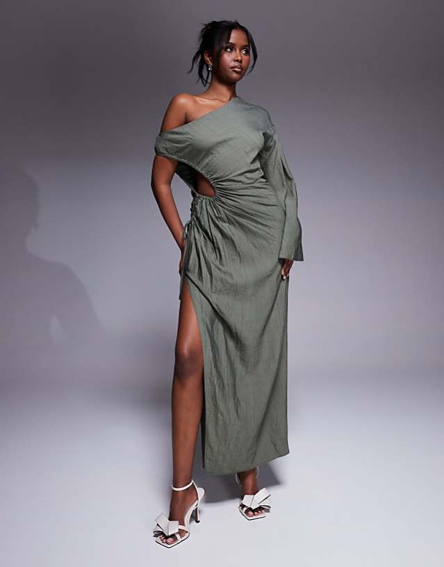 asos ASOS DESIGN cutout channel maxi dress in khaki