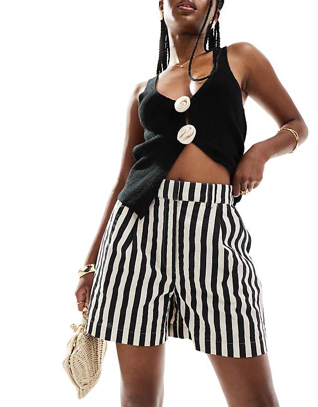 asos ASOS DESIGN dad short with linen in mono stripe co-ord