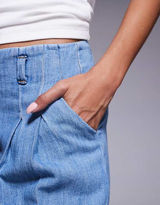 Asos ASOS DESIGN Denim Bermuda Short With Belt With Linen In Midwash Blue