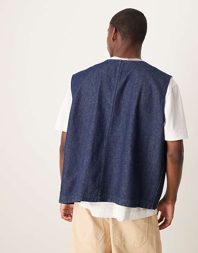 Asos ASOS DESIGN Denim Gilet With Patch Pockets In Raw Wash