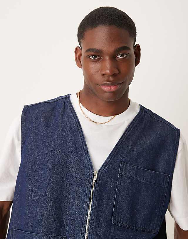 Asos ASOS DESIGN Denim Gilet With Patch Pockets In Raw Wash