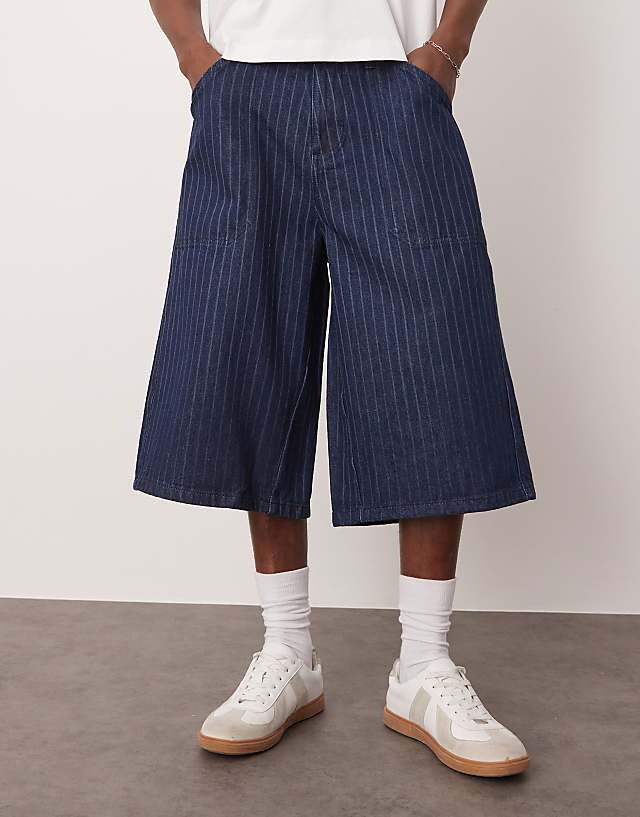 Asos ASOS DESIGN Denim Jort With Stripe In Rinse Wash