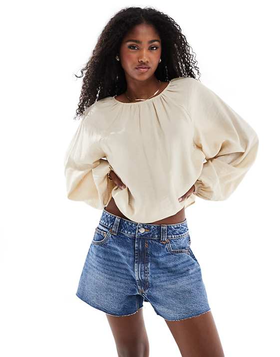 asos ASOS DESIGN denim relaxed short in midwash blue