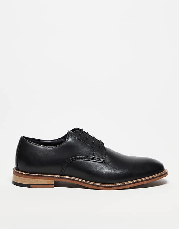 asos ASOS DESIGN derby lace up shoes in black leather